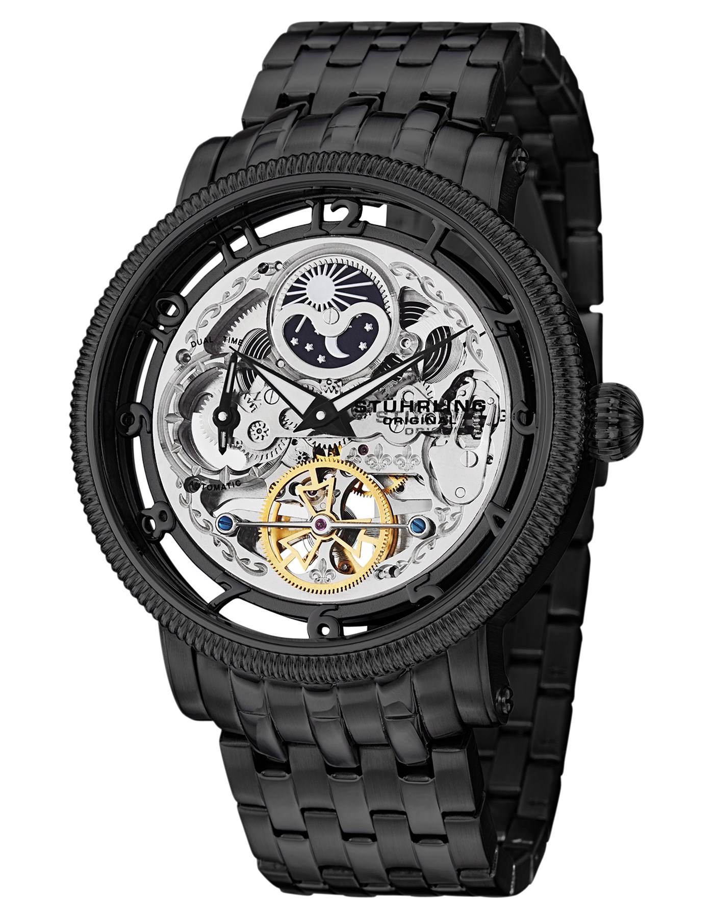 Stuhrling Original 411.335B1 นาฬิกาผู้ชาย Stuhrling Original รุ่น 411.335B1, Symphony DT Automatic Dual Time Stainless Steel Men's Watch