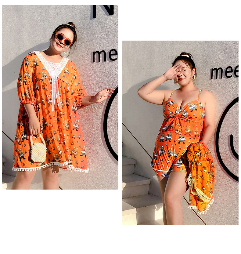 ชุดว่ายน้ำคนอ้วน 6xlพร้อมส่ง :ชุดว่ายน้ำset 3ชิ้นไซส์ใหญ่สีส้มแต่งลายการ์ตูนมีบรา กางเกงขาสั้นและเสื้อคลุมแต่งสายผูกโบว์ด้านหน้าแบบน่ารักมากๆจ้า: ขนาด- บรารอบอก 38 - 46 นิ้ว- เอว 36 - 44 นิ้ว- สะโพก 40 - 54 นิ้ว- เสื้อคลุมรอบอกกว้าง 52 นิ้ว