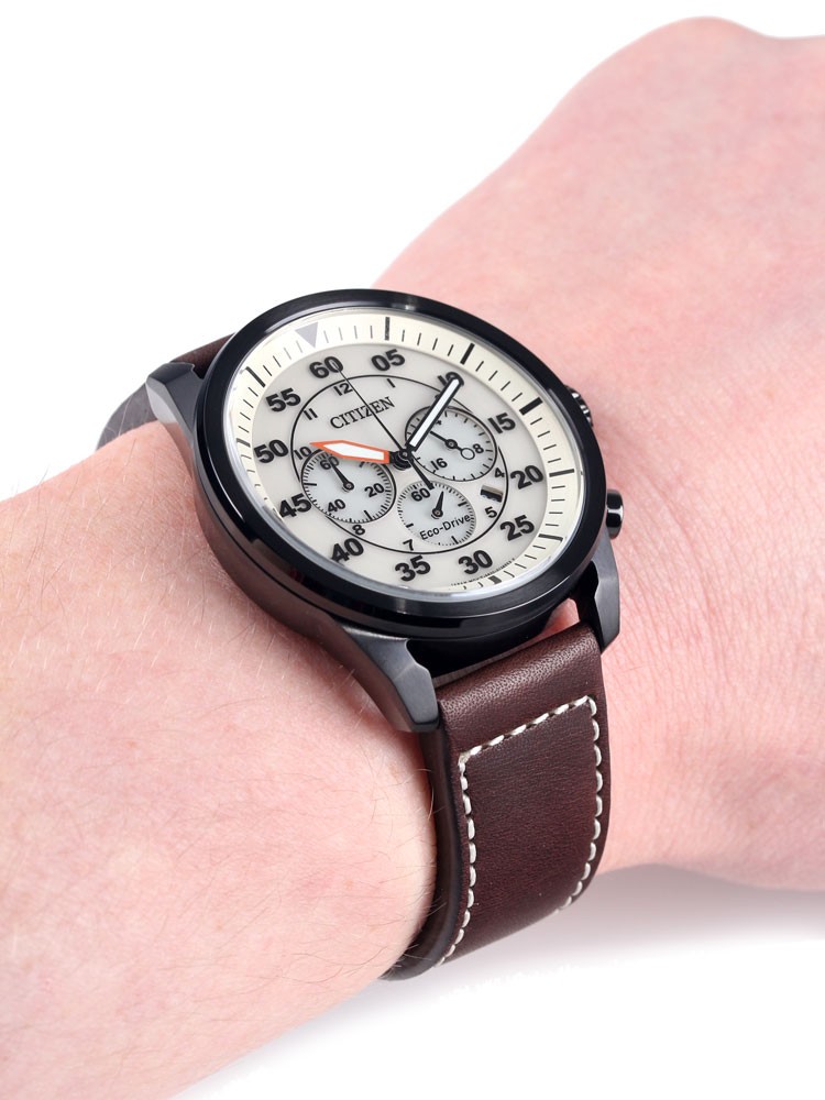 Citizen CA4215-04W นาฬิกาข้อมือผู้ชาย Eco-Drive Chronograph Leather Sports Men's Watch