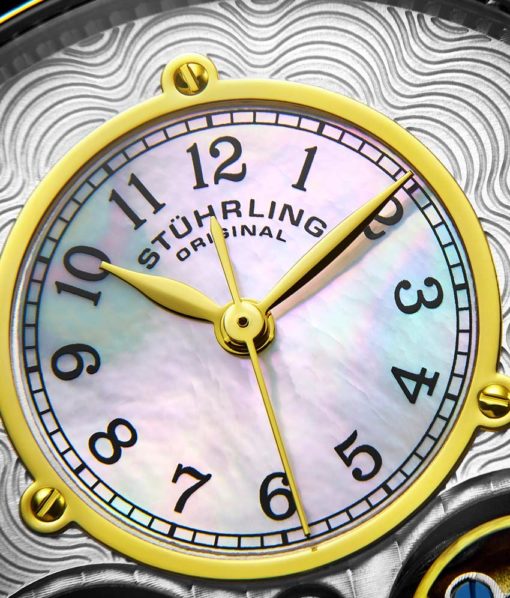 Stuhrling Original 693.03 นาฬิกาผู้ชาย Stuhrling Original รุ่น 693.03, Legacy Skeleton Mother of Pearl Genuine Leather Strap Men's Watch