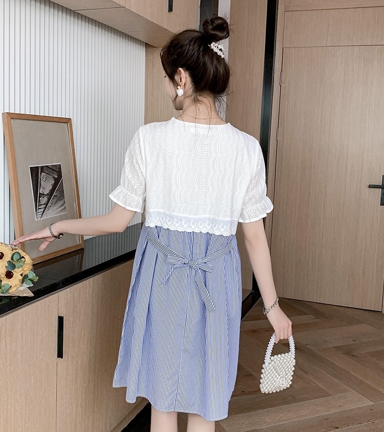 ชุดคลุมท้องเปิดให้นม ผ้าฝ้าย เปิดให้นม มีเชือกปรับขนาดครรภ์ ช่วงบนเป็นลูกไม้สวยลงตัว M L XL XXL