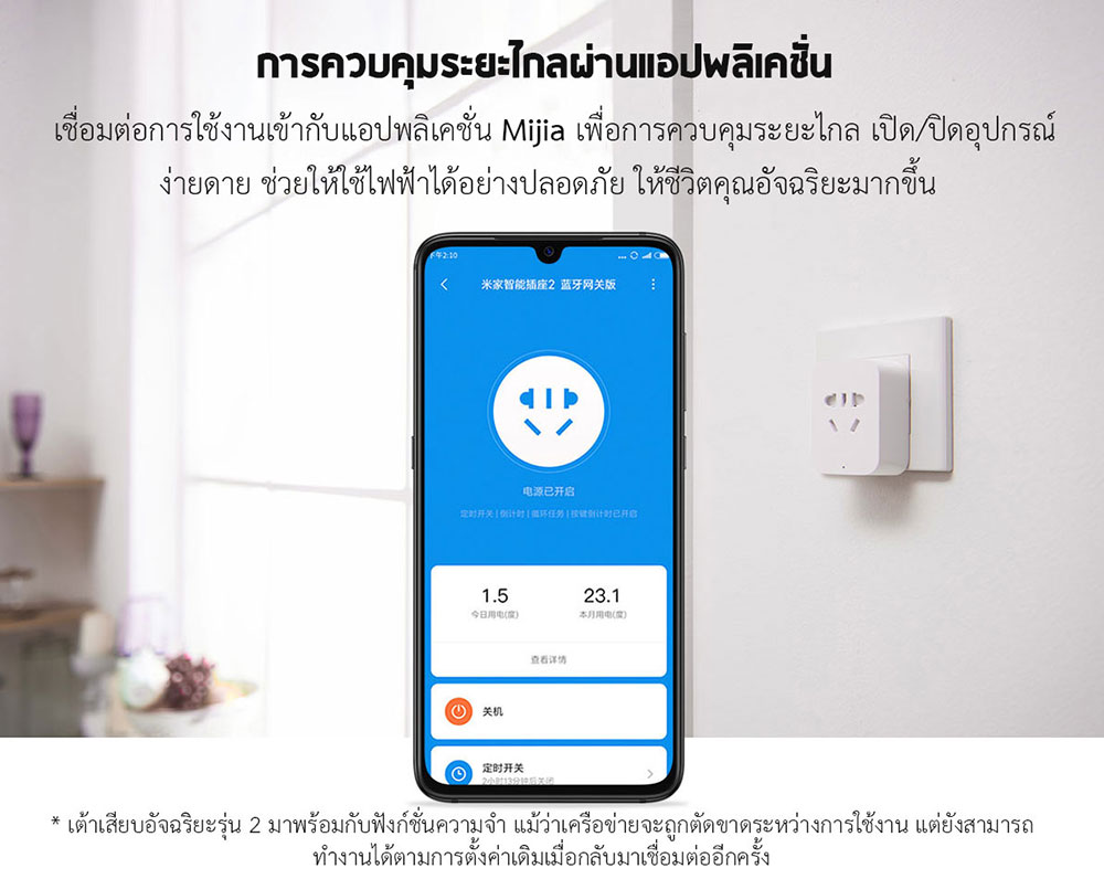 Xiaomi Smart Socket 2 (BLE Gateway) - เต้าเสียบอัจฉริยะรุ่น 2 (บลูทูธเกตเวย์) (แถมหัวแปลง)