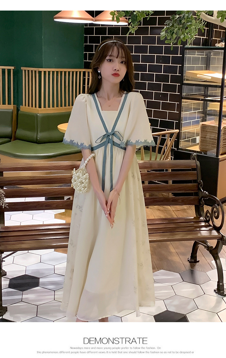 ชุดคลุมท้องแฟชั่นเกาหลี ผ้าชีฟอง แขนระบาย เชือกผูกที่อกน่ารักมาก มีซับใน สวย ดูดี ครบจบด้วยชุดนี้ M L XL XXL