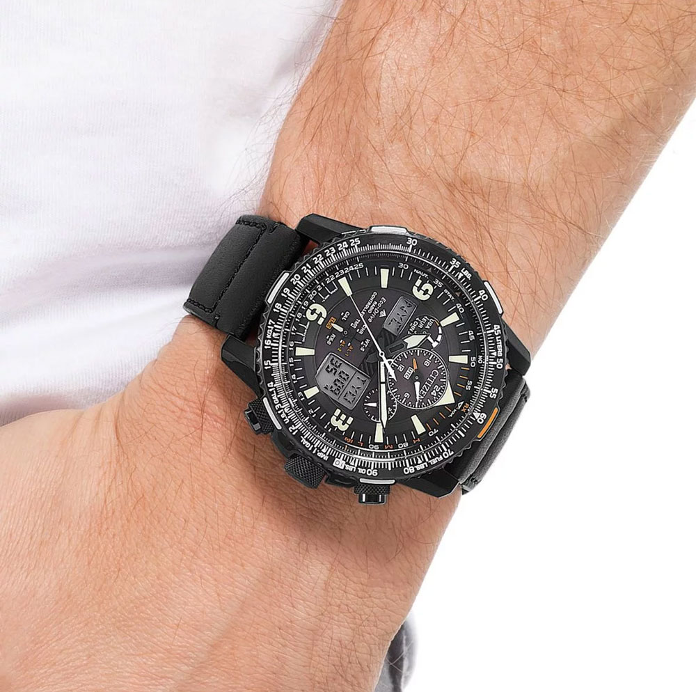 Citizen JY8085-14H นาฬิกาผู้ชาย Eco-Drive Promaster Sky Radio Controlled World Time Perpetual Calendar Chronograph Men's Watch