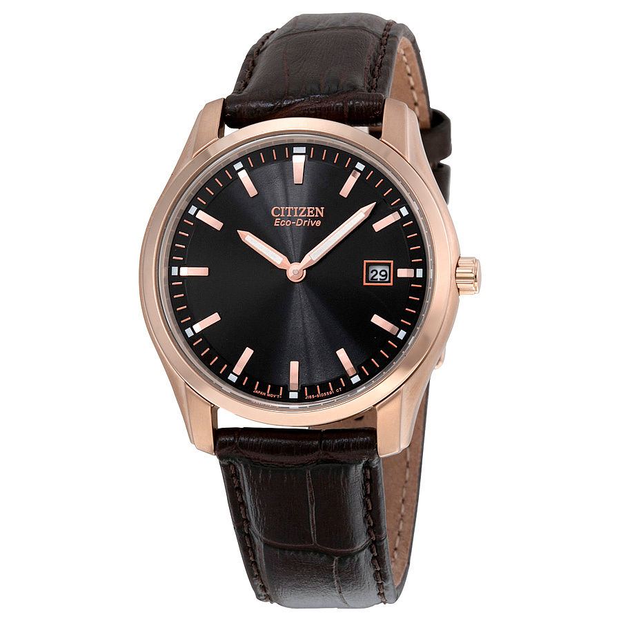 Citizen AU1043-00E นาฬิกาข้อมือผู้ชา Eco-Drive Rose Gold Leather Men's Watch