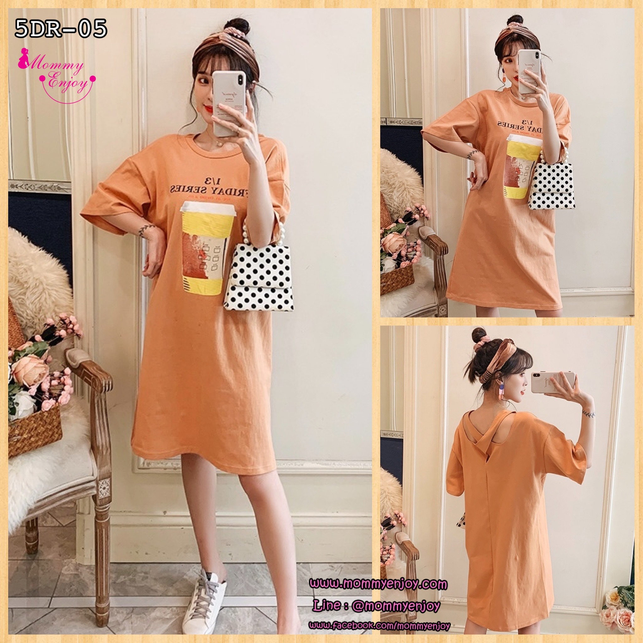 ชุดคลุมท้องแฟชั่นแขน 3 ส่วน ผ้าเนื้อนิ่มมาก พิมพ์ลาย ใส่สบายไม่ร้อน M L XL XXL