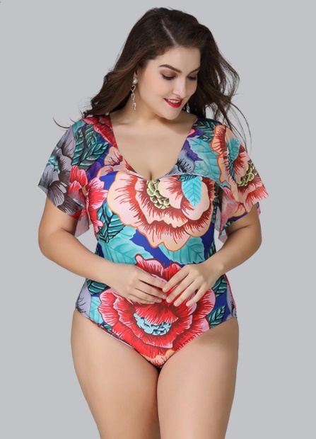 ชุดว่ายน้ำไซส์ใหญ่ วันพีชพร้อมส่ง :ชุดว่ายน้ำคนอ้วนสีแดงลายดอกไม้เว้าหลังแต่งระบายที่ต้นแขนสีสันสดใส. แบบสวย sexyสุดๆจ้า:รอบอก46-56นิ้ว เอว40-50นิ้ว สะโพก46-58นิ้ว