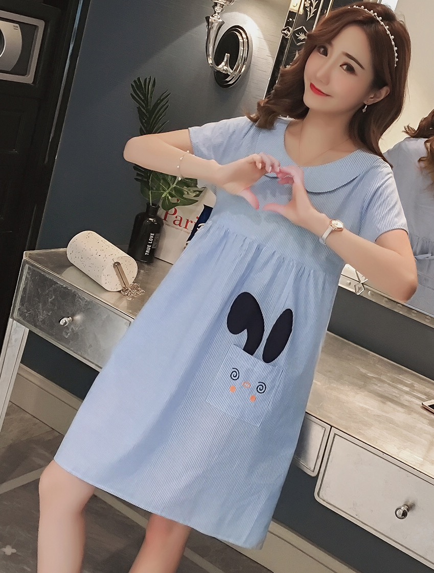 ชุดคลุมท้องเปิดผ้าฝ้ายคอบัว ลายตรง มีกระเป๋าด้านหน้า น่ารักมากค่ะ M,L,XL,XXL