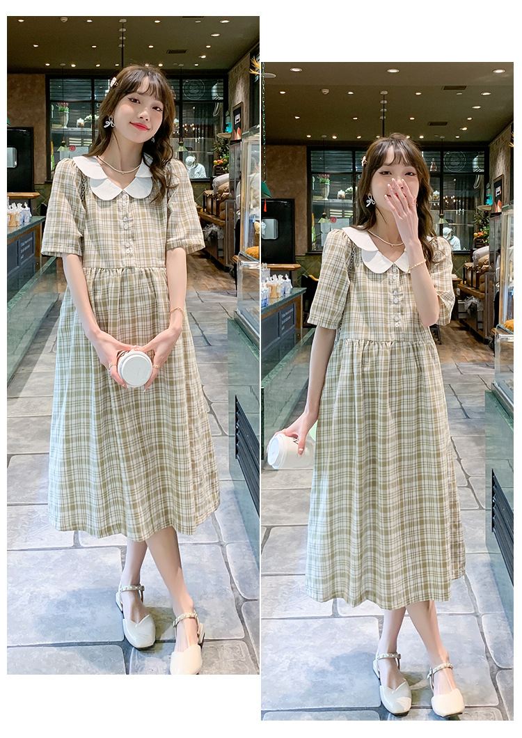 ชุดคลุมท้องเปิดให้นม คอบัว 2 ชั้น แกะกระดุมเปิดให้นมได้ลายสก๊อตน่ารัก ใส่ได้ถึงหลังคลอด M L XL XXL