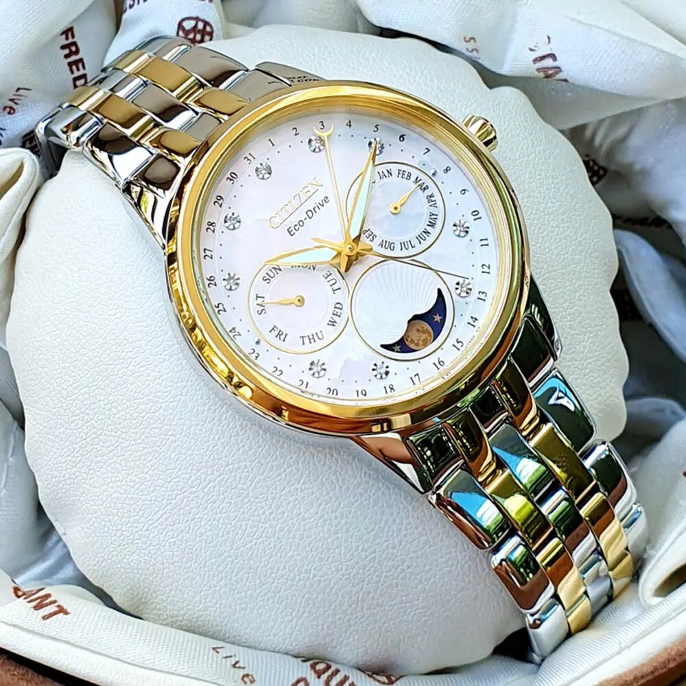 Citizen FD0004-51D นาฬิกาผู้หญิง Eco-Drive Calendrier Moon Phase Women's Watch