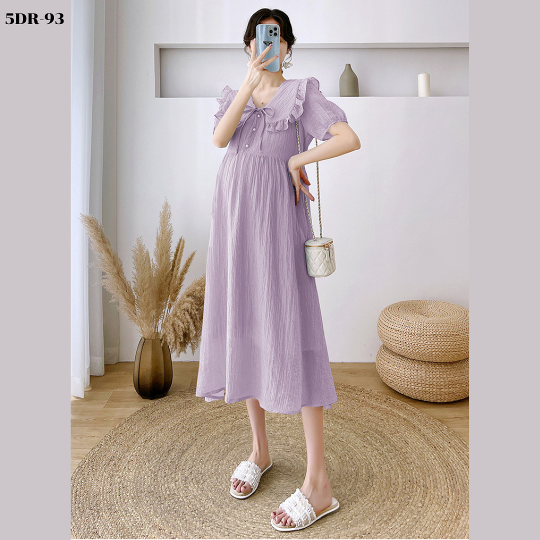 ชุดคลุมท้องแฟชั่นเกาหลี ผ้าย่น เบาสบาย ไม่ร้อน มีซับใน ผูกเชือกที่อก กระดุมแกะเปิดให้นมได้ ชุดสวยน่ารัก ใส่ได้หลากหลายโอกาส M L XL XXL