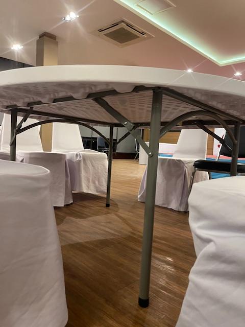 Trp.ทีอาร์พี square Table Plastic 45X180 cm. โต๊ะสี่เหลี่ยมผืนผ้าโต๊ะประชุมโต๊ะพับขาหน้าพลาสติก ขาเหล็กสีอบ่โต๊ะสัมมนาโต๊ะโรงแรมโต๊ะร้านอาหาร Trp. Tablechairthai