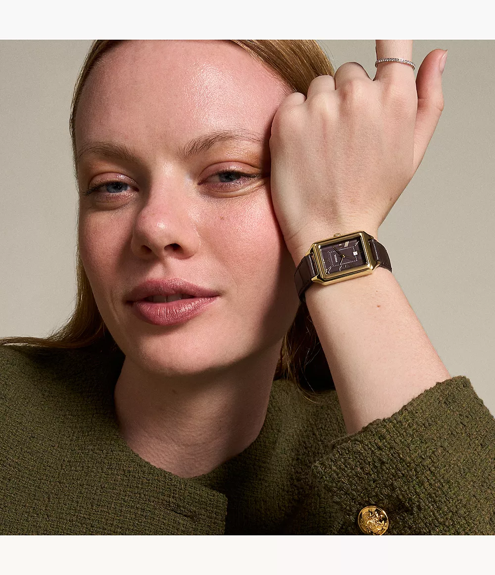 Fossil ES5367 นาฬิกาผู้หญิง Raquel Three-Hand Date Brown Croco LiteHide™ Leather Quartz Women's Watch