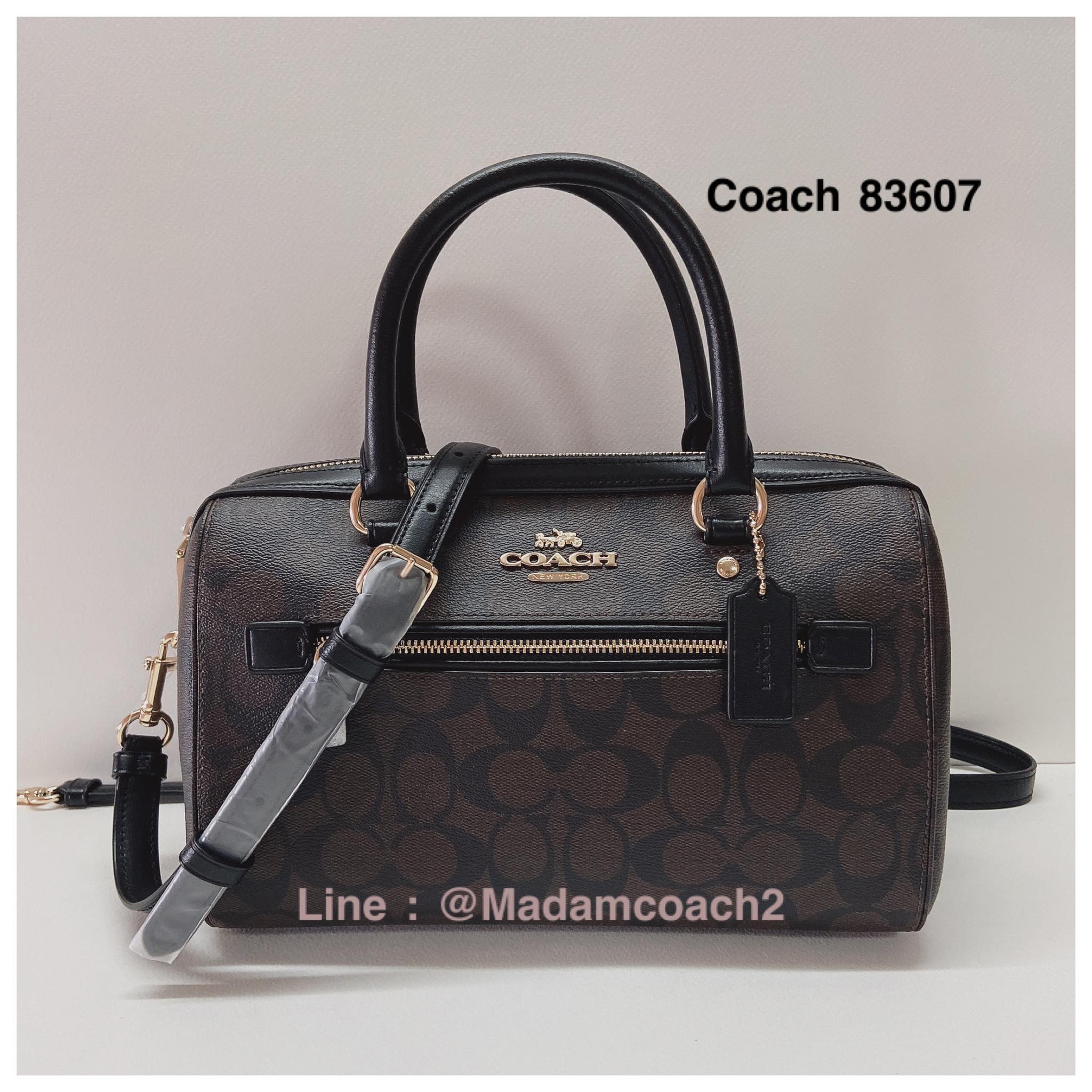 พร้อมส่ง Coach 83607 Rowan Satchel Signature Canvas Handbag Brown Black