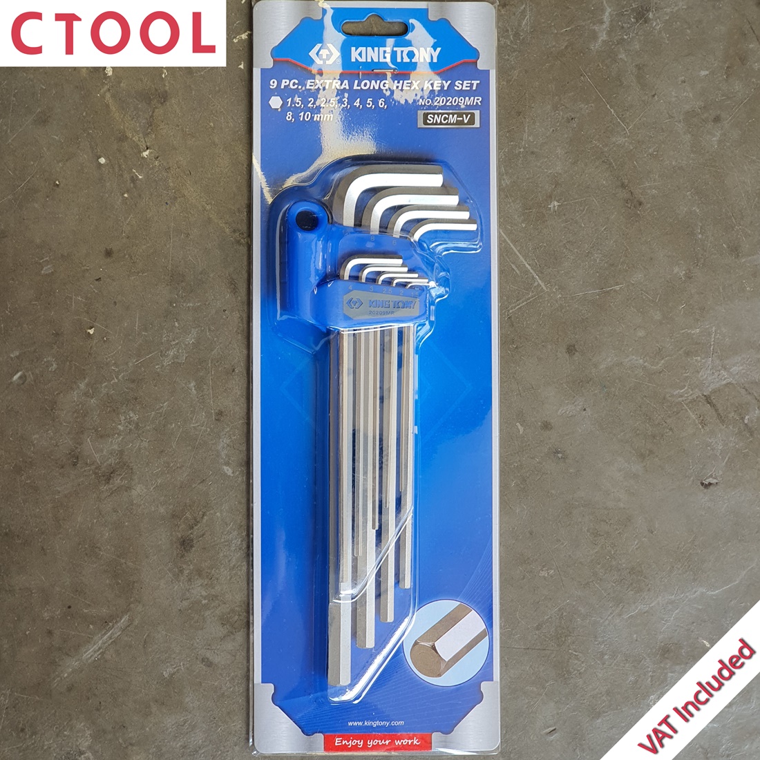 ชุดประแจแอล(L)หกเหลี่ยม 9ตัวชุด 1.5-10mm. KingTony ของแท้100% - Authentic Nine Pieces Extra Long Hex Key Set - ซีทูล Ctool
