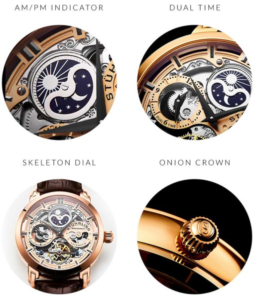 Stuhrling Original 371.03 นาฬิกาผู้ชาย Stuhrling Original รุ่น 371.03, Anatol Automatic Skeleton Dual Time Men's Watch