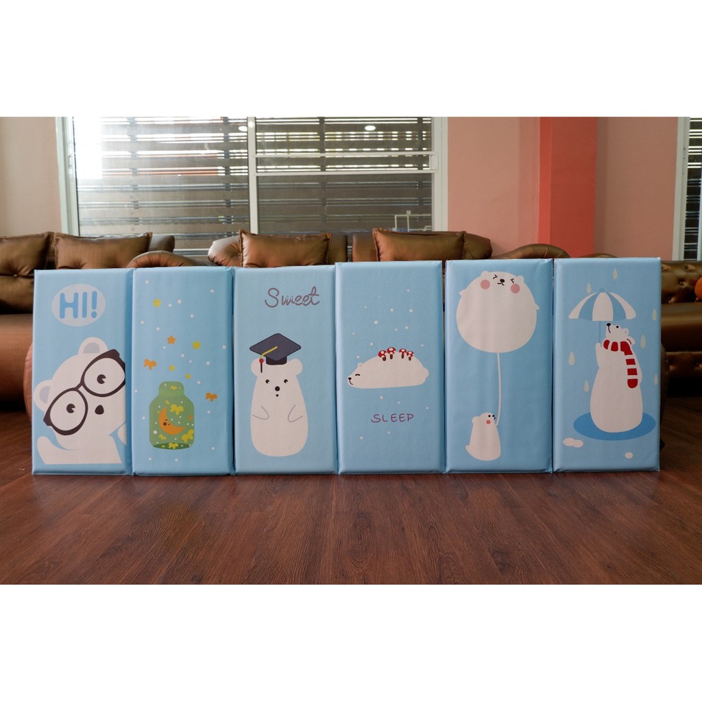 บุผนัง ผนังกันกระแทก ลายการ์ตูนมีกาวในตัว สีฟ้า ขนาด 30x60 ซม.