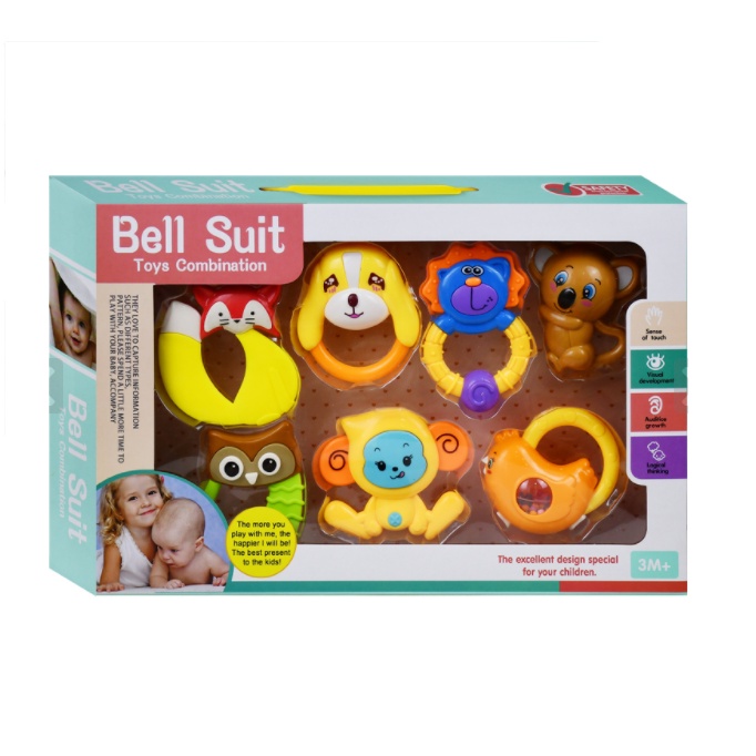 เขย่ามือ รูปสัตว์ 7 ชิ้น (กล่อง) เสริมพัฒนาการ สีสันสดใส