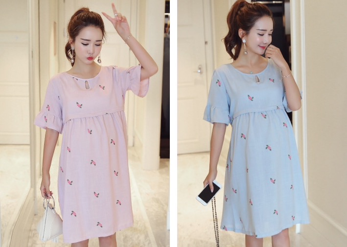 ชุดคลุมท้องเปิดให้นมแฟชั่น ผ้าลินิน แขนระบาย เปิดให้นมแนวนอน มีเชือกผูกหลังน่ารักค่ะ M,L,XL,XXL