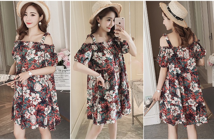 เดรสคลุมท้องสไตล์เกาหลี เปิดไหล่ ลายสวย ซ่อนหุ่นได้ดี ดีงามมากค่ะ M L XL,XXL