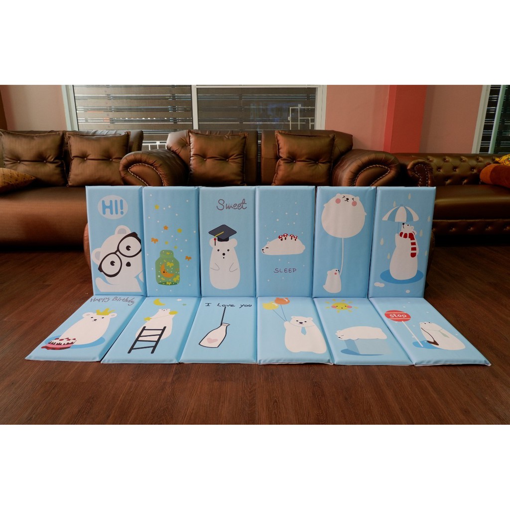 บุผนัง ผนังกันกระแทก ลายการ์ตูนมีกาวในตัว สีฟ้า ขนาด 30x60 ซม.