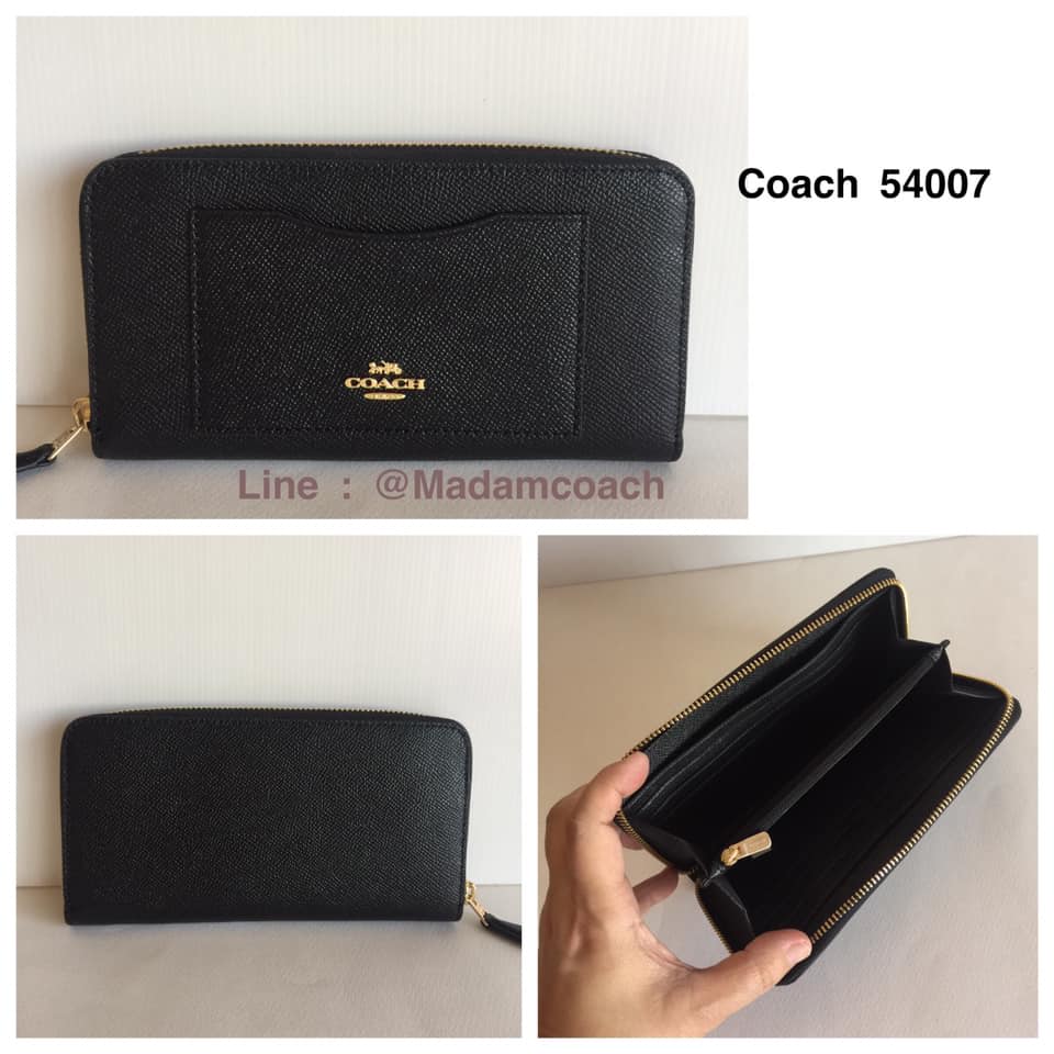พร้อมส่ง Coach 54007 Accordion Zip Wallet In Crossgrain Leather Black ของแท้