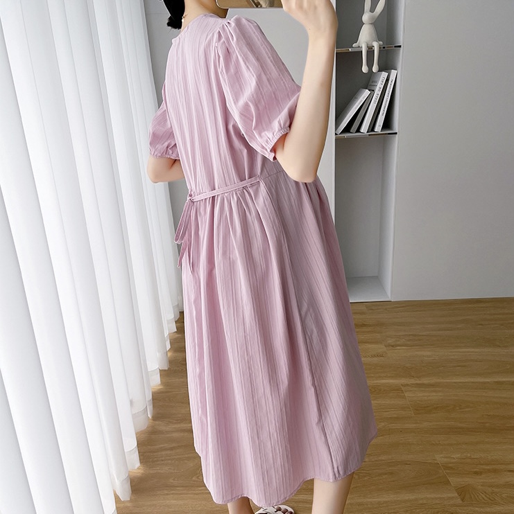 ชุดคลุมท้องแฟชั่นเกาหลี แขนตุ๊กตา กระดุมเปิดให้นมได้ มีเชือกปรับขนาดครรภ์ได้ ใส่สวยถึงคลอดเลยค่ะชุดนี้ M L XL XXL