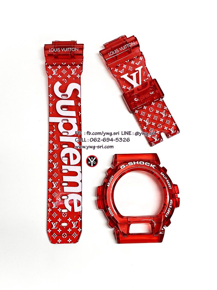 กรอบสาย G-SHOCK สีแดงใส สกรีนลาย Supreme ใส่ได้รับรุ่น DW-6900