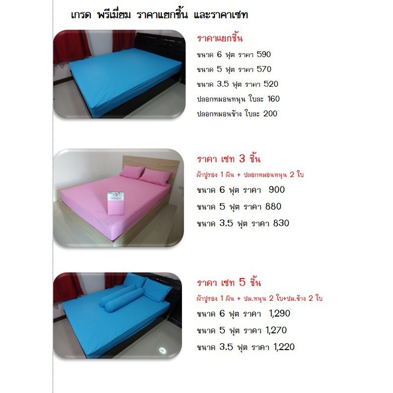 เกรดพรีเมี่ยม 3 ชิ้น ผ้าปูที่นอนกันน้ำ รุ่นใหม่ ไร้กลิ่น ไม่ต่อกลาง (ผ้าปู 1 ชิ้น+ปอกหมอนหนุน 2 ใบ)