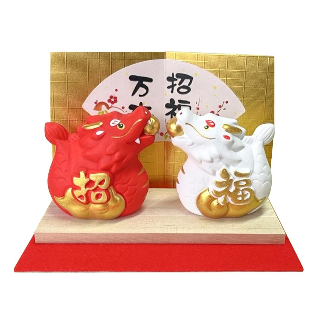 [PRE-ORDER] มังกรคู่ มังกรแดง มังกรขาว คาบลูกแก้วทอง ของมงคลญี่ปุ่น ฮวงจุ้ยโต๊ะทำงาน เสริมโชคลาภ ปีมังกร นำเข้าจากญี่ปุ่น ของขวัญ วันตรุษจีน Dragon Zodiac 2024