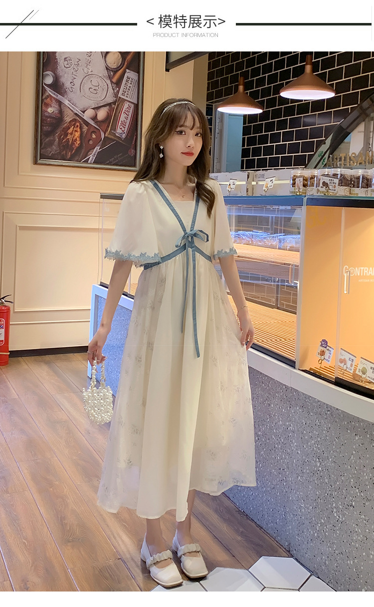 ชุดคลุมท้องแฟชั่นเกาหลี ผ้าชีฟอง แขนระบาย เชือกผูกที่อกน่ารักมาก มีซับใน สวย ดูดี ครบจบด้วยชุดนี้ M L XL XXL