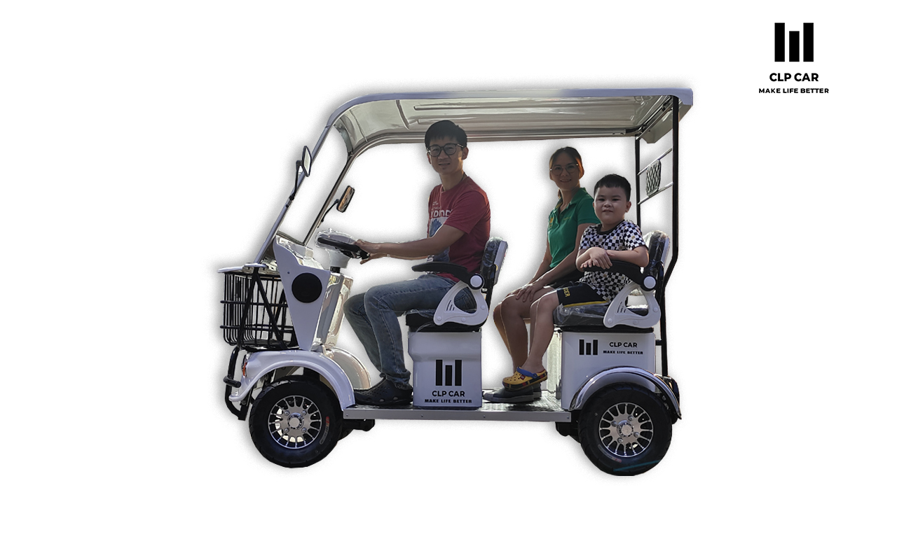 รถไฟฟ้า 4 ล้อ 3 ที่นั่ง รุ่น M-03 ยี่ห้อ CLP CAR ขับแฮนด์บิด ขาว