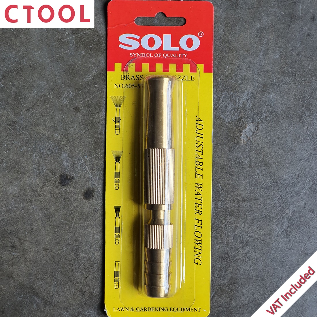 หัวฉีดน้ำแบบตรง 5นิ้ว ข้อต่อในตัว Solo ทองเหลืองแท้100% - Authentic Adjustable Water Flowing Brass Hose Nozzle - ซีทูล Ctool