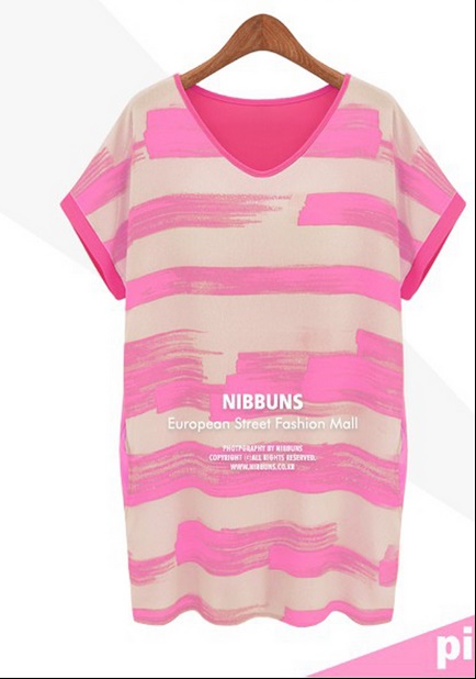 ((พร้อมส่ง)) เสื้อผ้าแฟชั่นผู้หญิง : เดรสสีชมพู แต่งลายทางสีขาว เก๋ เก๋ดีจ้า