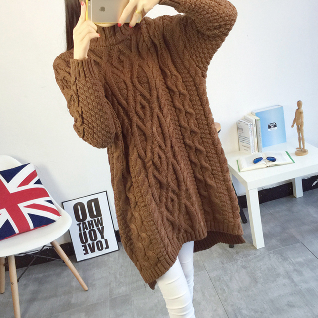 เสื้อกันหนาวพร้อมส่ง :เดรสยาวไหมพรมถักลายผ้าหนาสีน้ำตาล คอสูงเสื้อยาวเหนือเข่า แบบสวยมากๆจ้า:รายละเอียดไซส์คลิกเลยจ้า