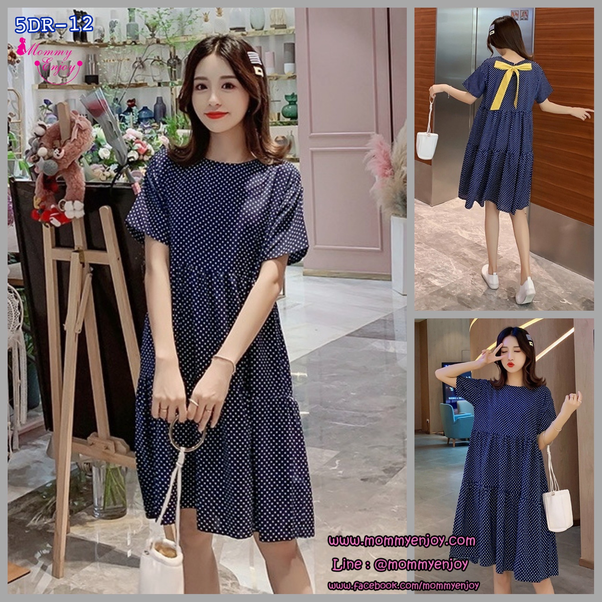 เดรสคลุมท้องแฟชั่น ผ้าชีฟองเนื้อดีมาก มีโบว์ผูกด้านหลัง น่ารัก สีสวย รอบท้องใหญ่ใส่ได้ถึงคลอด M L XL XXL