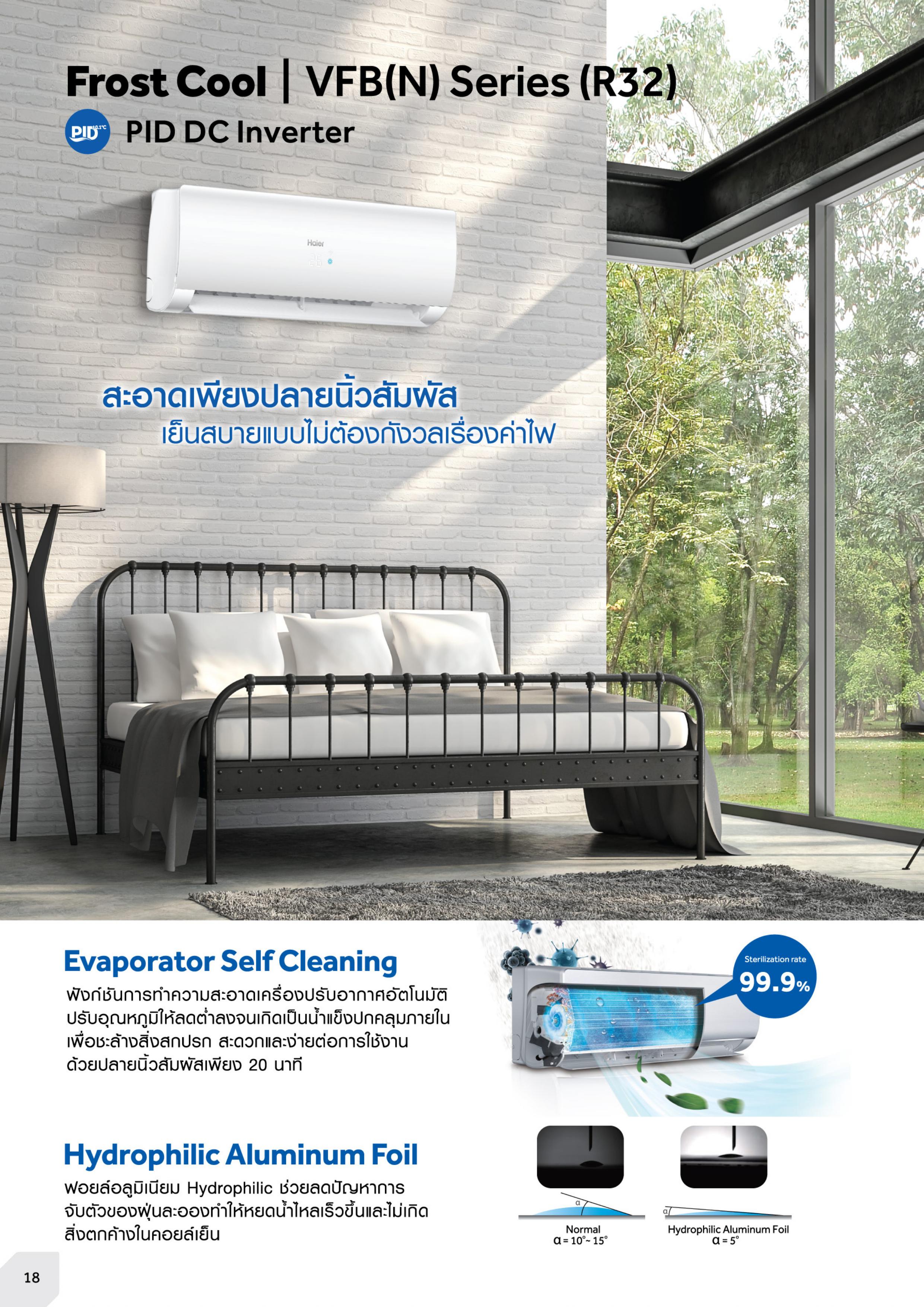เครื่องปรับอากาศ HAIER แบบติดผนัง ขนาด 18,000 BTU รุ่น HSU-18VFB03T(N) (INVERTER)