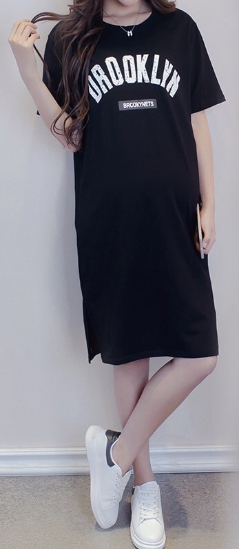 เดรสคลุมท้องแฟชั่นเกาหลี คอกลมแขนสั้น ผ้านิ่มใส่สบาย M L XL 2XL 3XL