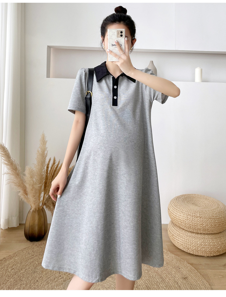 เดรสคลุมท้องแฟชั่นสบายๆ คอปก กระดุมเปิดให้นมได้ ใส่ดี ไม่ร้อน ผ้าเนื้อนิ่ม M L XL XXL