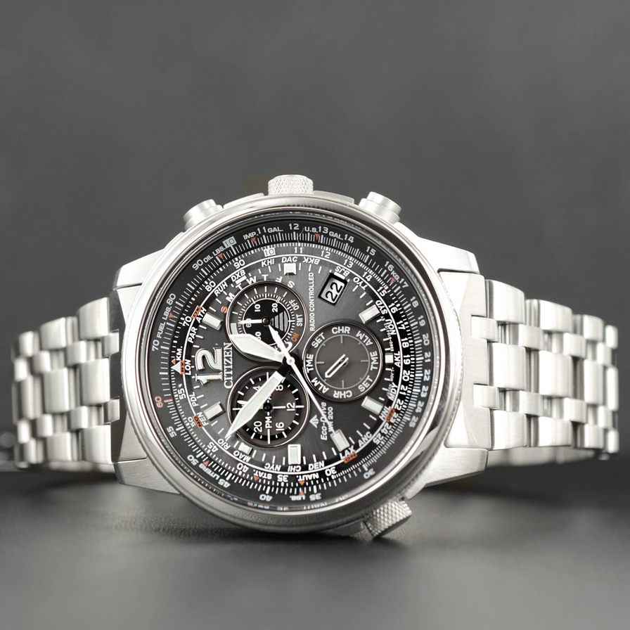 Citizen CB5860-86E นาฬิกาผู้ชาย Eco-Drive Promaster Sky Radio Controlled Chronograph Perpetual World Time Men's Watch