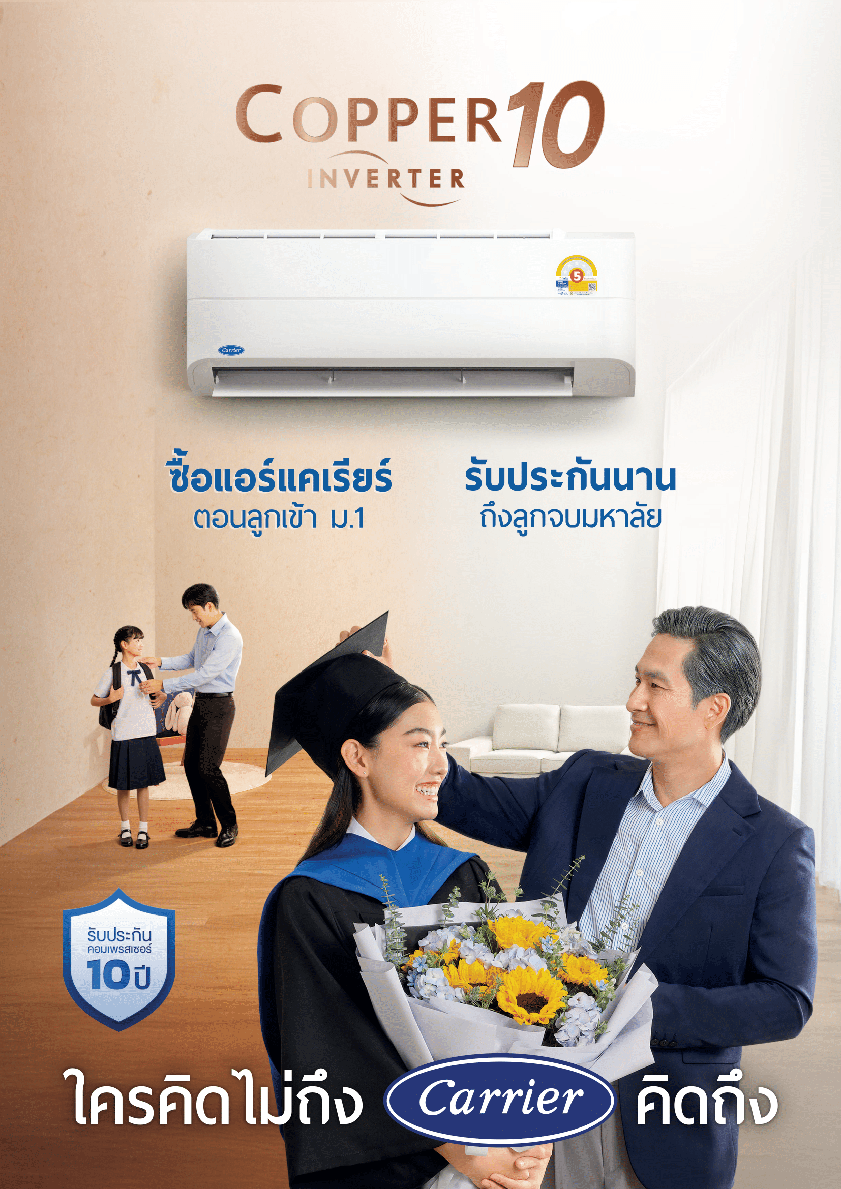 เครื่องปรับอากาศ CARRIER แบบติดผนัง ขนาด 25,200 BTU รุ่น 42TVDA028B (INVERTER) (COPPER 10)