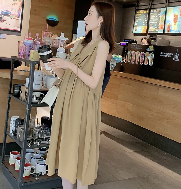 เดรสคลุมท้องแฟชั่นสบายๆ ผ้าชีฟองดูหรูมาก สไตล์เกาหลีสุดๆ แขนกุดปกใหญ่ ใส่ได้หลายโอกาสมากค่ะ M L XL XXL