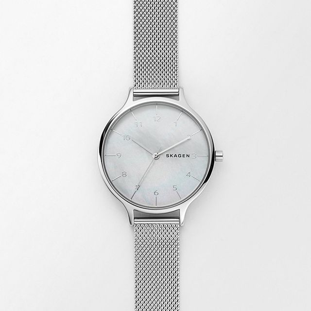 Skagen SKW2701 นาฬิกาผู้หญิง Skagen รุ่น SKW2701, Anita Steel-Mesh Mother of Pearl Quartz Women's Watch