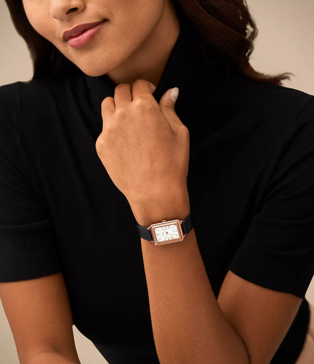 Fossil ES5310 นาฬิกาผู้หญิง Raquel Three-Hand Date Black LiteHide™ Leather Watch