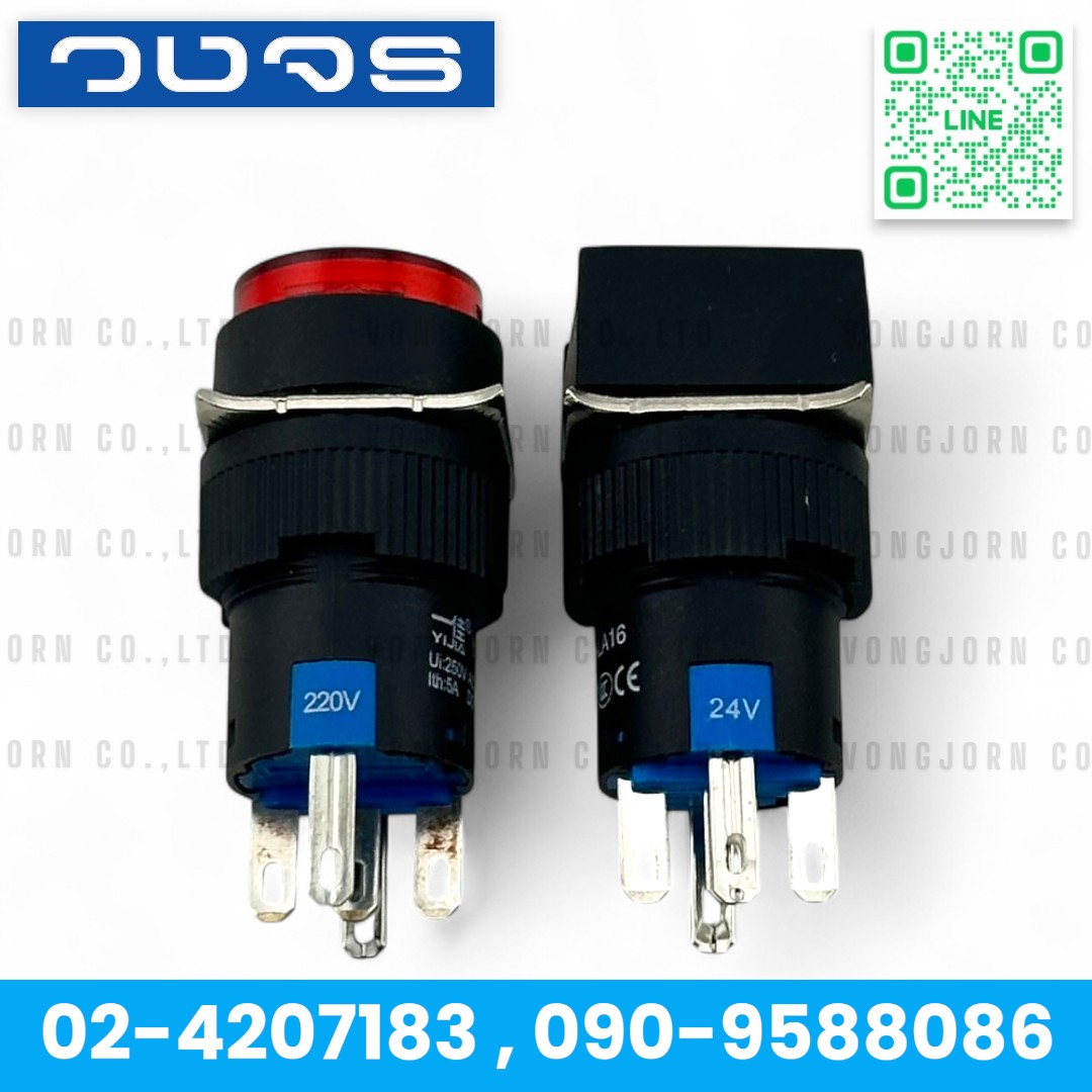 Push Button YJ-LA16-11DN 16mm. 220V/24V (ไม่ล็อค) Momentary