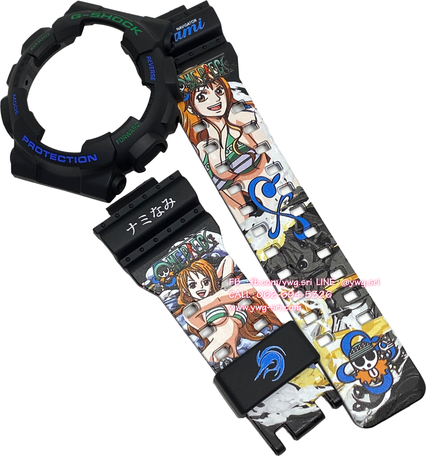 กรอบสาย G-SHOCK แท้ สีดำ สกรีนลาย one piece nami ใส่ได้กับรุ่น GA-100 ,GA-110 ,GA-120 ,GA-140 ,GAX-100 ,GD-100 ,GD-120