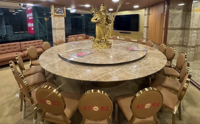 Trp.ทีอาร์พี Round Table 圆桌会议 餐桌 中式餐桌 配有旋转镜组 โต๊ะกลมหินอ่อน 340 ซม. 20 ที่นั่ง จานหมุน 260 ซม.พร้อม Lazysusan เลซี่ซูซาน จานหมุน ระบบหมุนด้วยไฟฟ้าแบตเตอรี่แบบชาร์ท มีรีโมทกดเดินหน้า ถอยหลัง เร่งหมุนเร็วหรือช้าได้