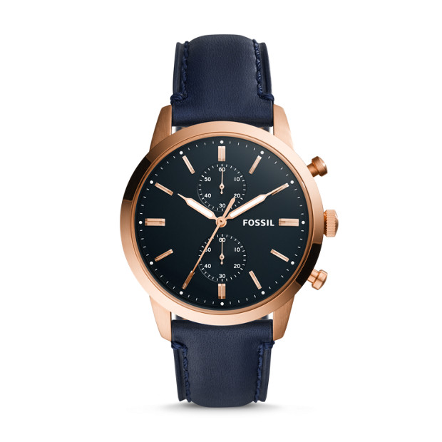 Fossil FS5436 นาฬิกาผู้ชาย Fossil รุ่น FS5436, Townsman 44mm Chronograph Navy Leather Men's Watch