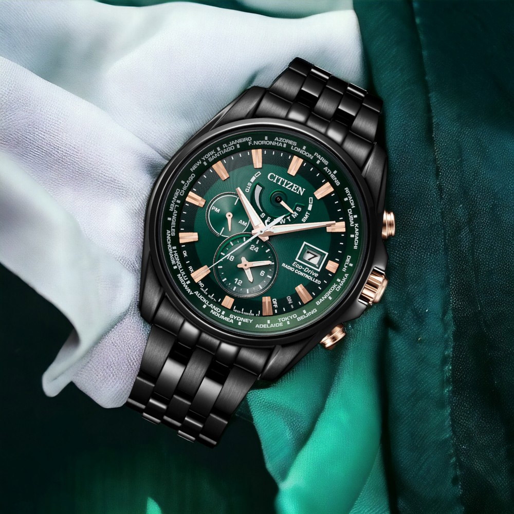 Citizen AT9128-87X นาฬิกาผู้ชาย Eco-Drive World Time Perpetual Alarm GMT Men's Watch