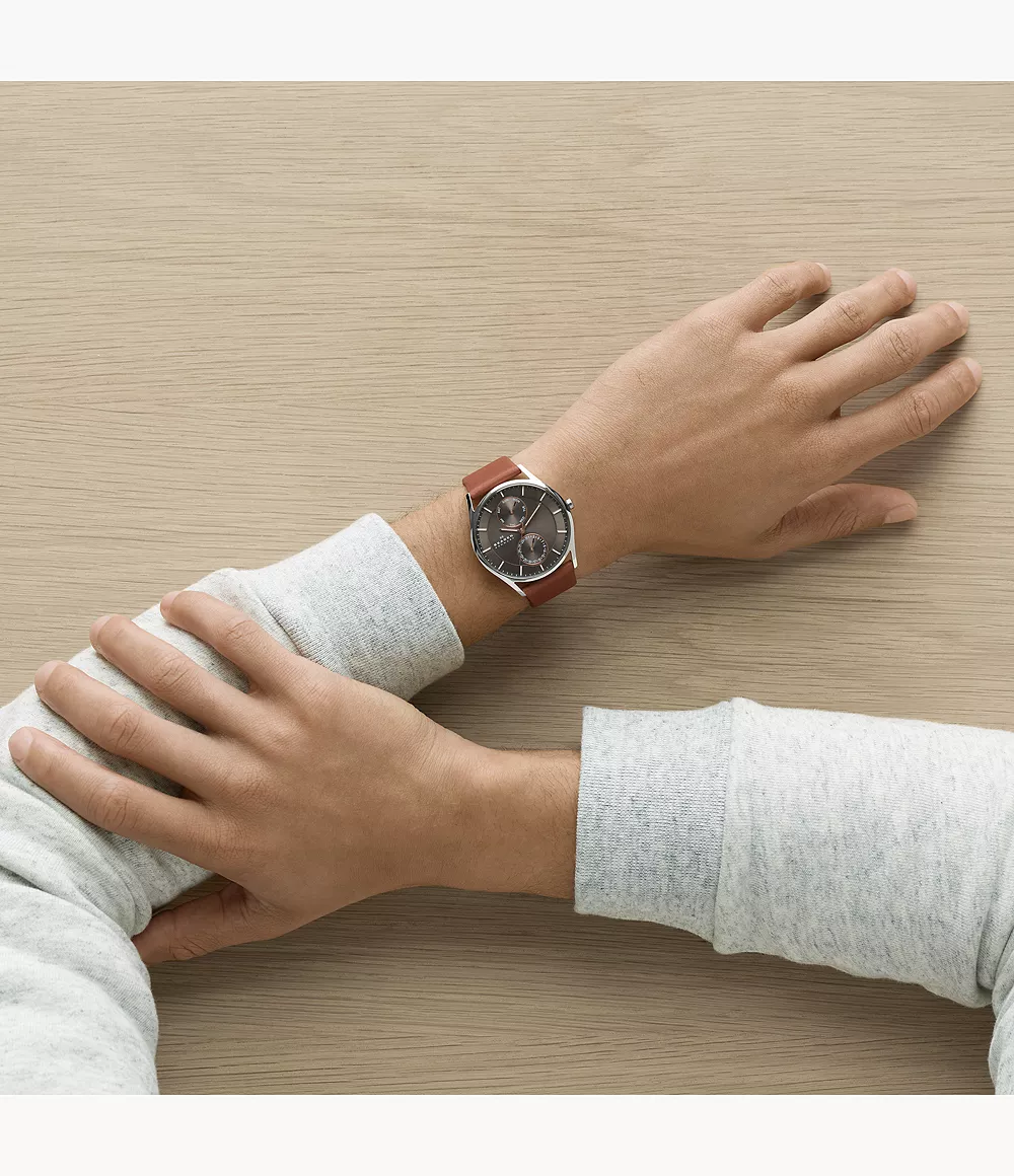 Skagen SKW6086 นาฬิกาผู้ชาย Holst Multifunction Quartz Leather Men's Watch